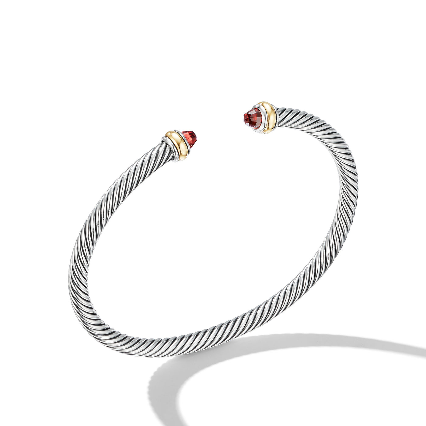Classic Cable Bracelet in Sterling Silver with 18K Yellow Gold and Garnets\, 4mm