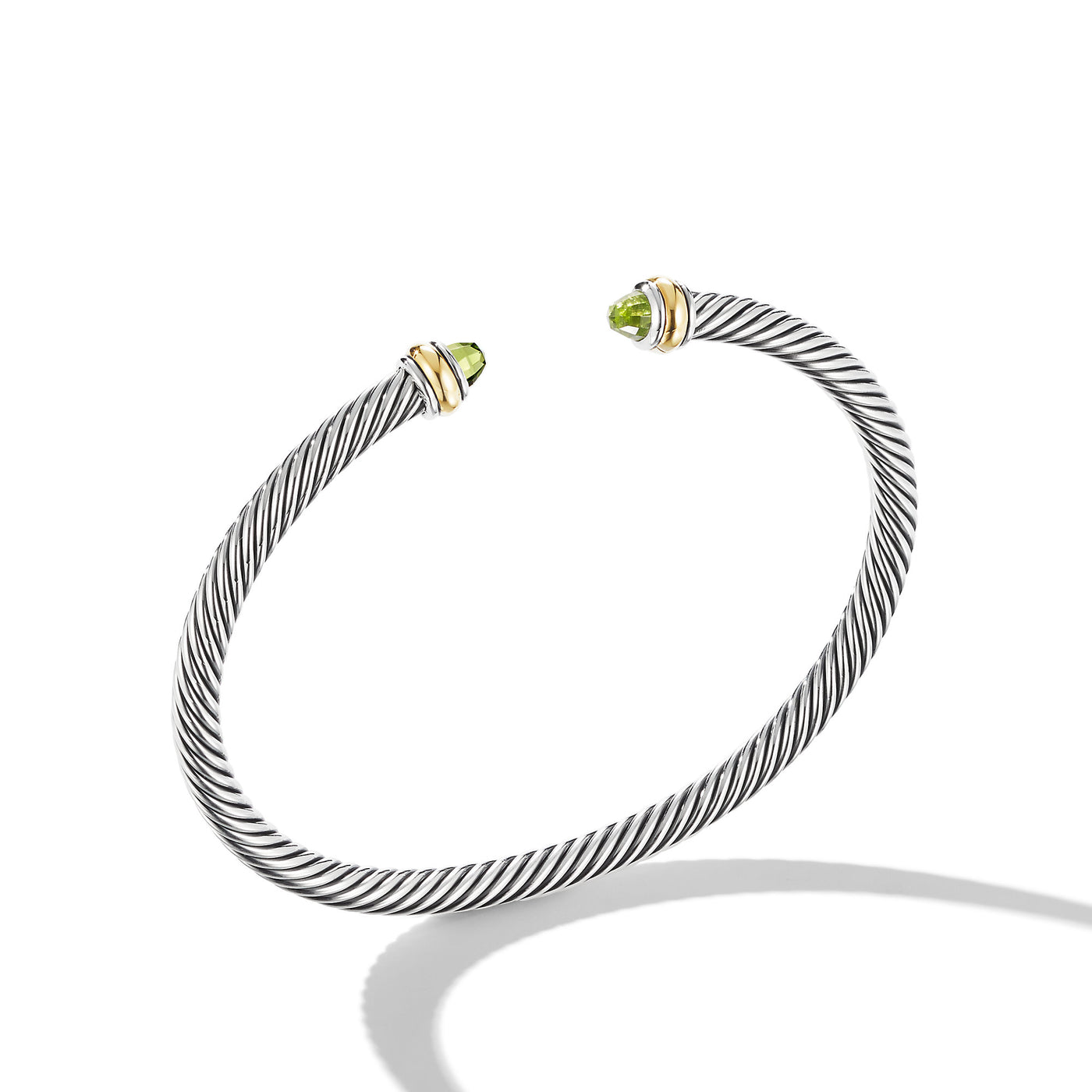 Classic Cable Bracelet in Sterling Silver with 18K Yellow Gold and Peridot\, 4mm