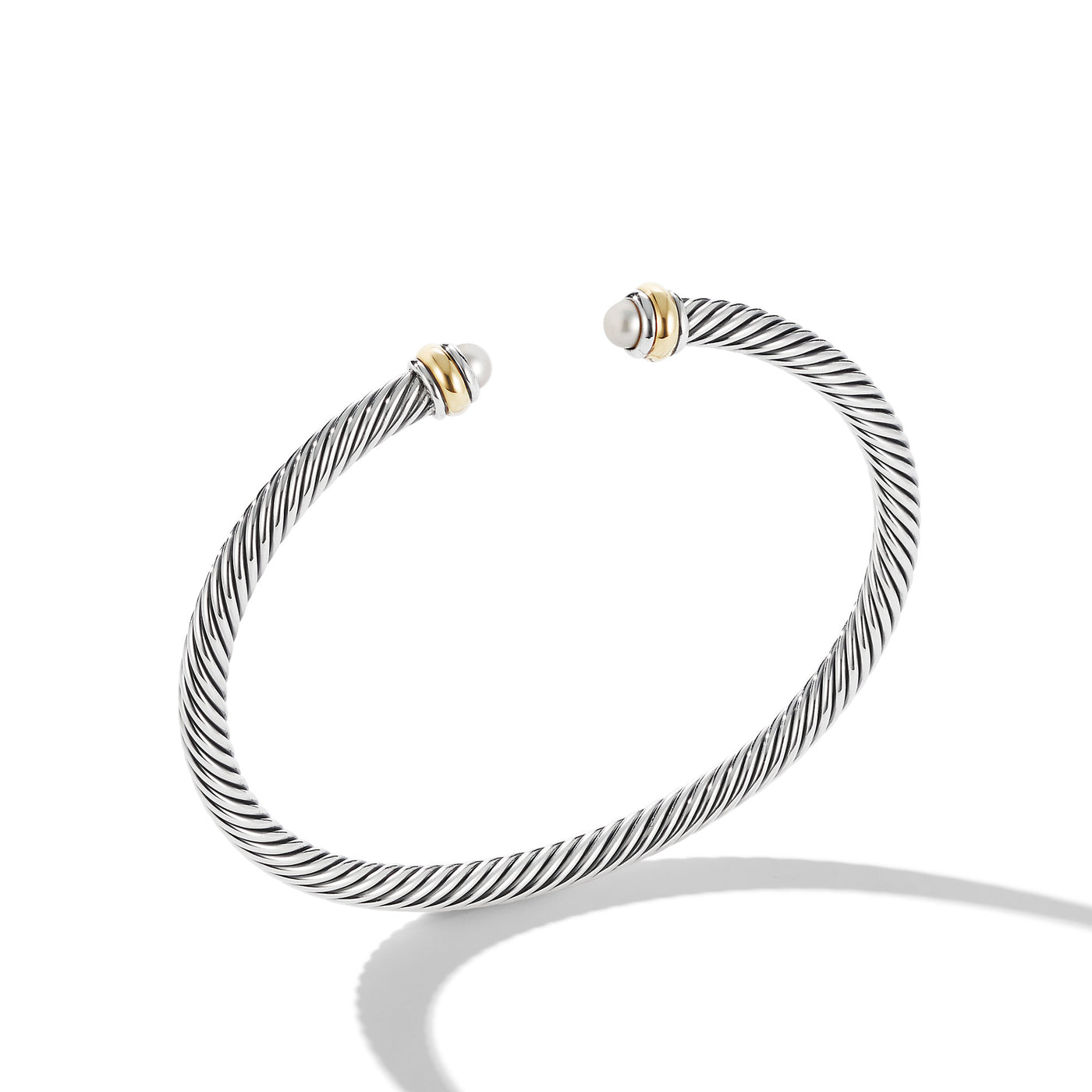 Classic Cable Bracelet in Sterling Silver with 18K Yellow Gold and Pearls\, 4mm