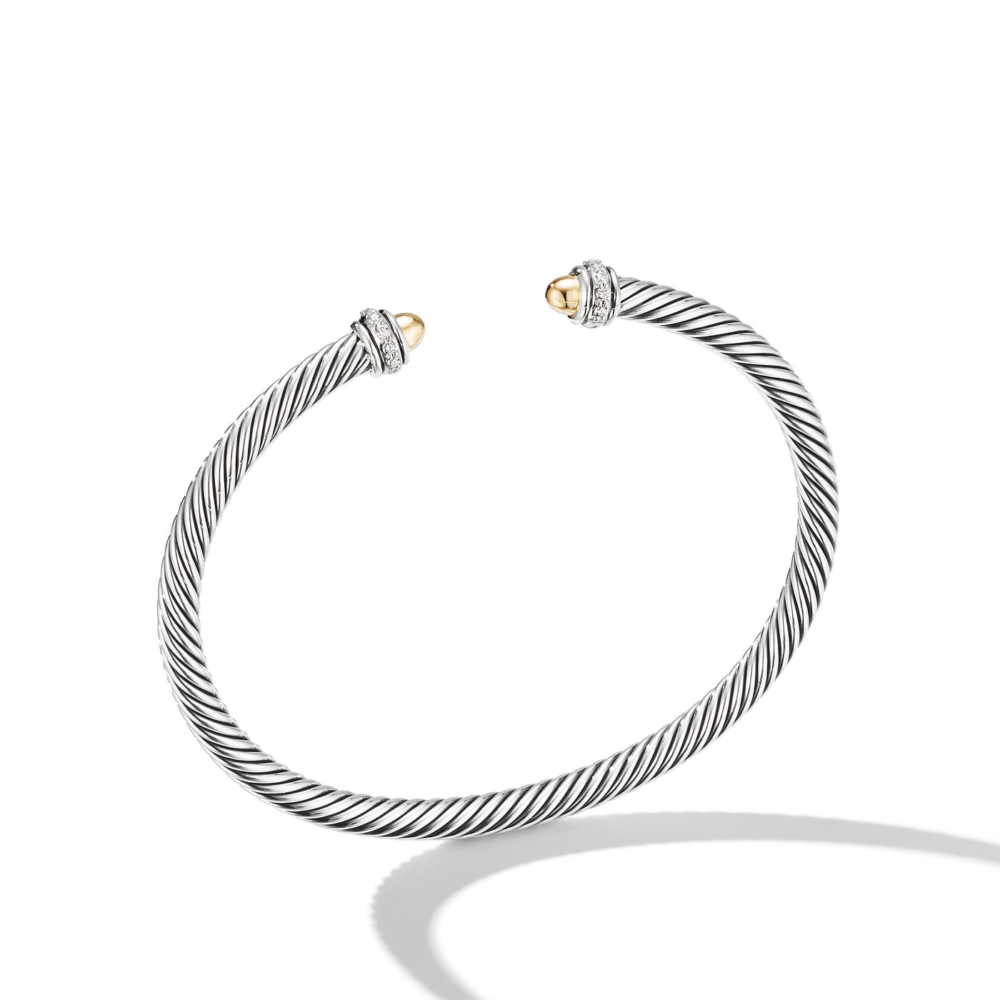 Classic Cable Bracelet in Sterling Silver with 18K Yellow Gold Domes and Diamonds\, 4mm