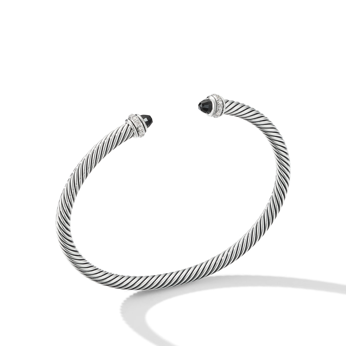 Classic Cable Bracelet in Sterling Silver with Black Onyx and Diamonds\, 4mm