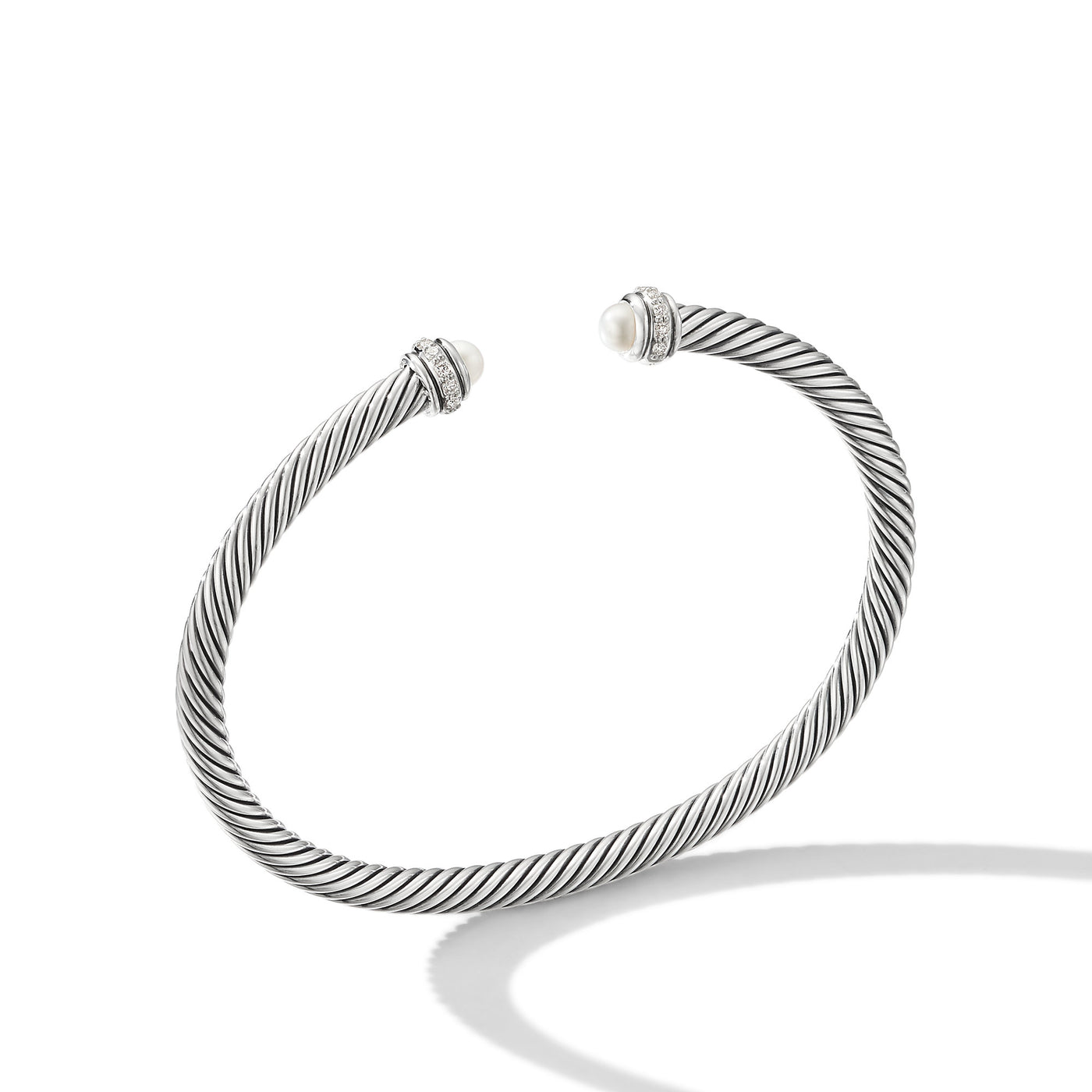 Classic Cable Bracelet in Sterling Silver with Pearls and Diamonds\, 4mm