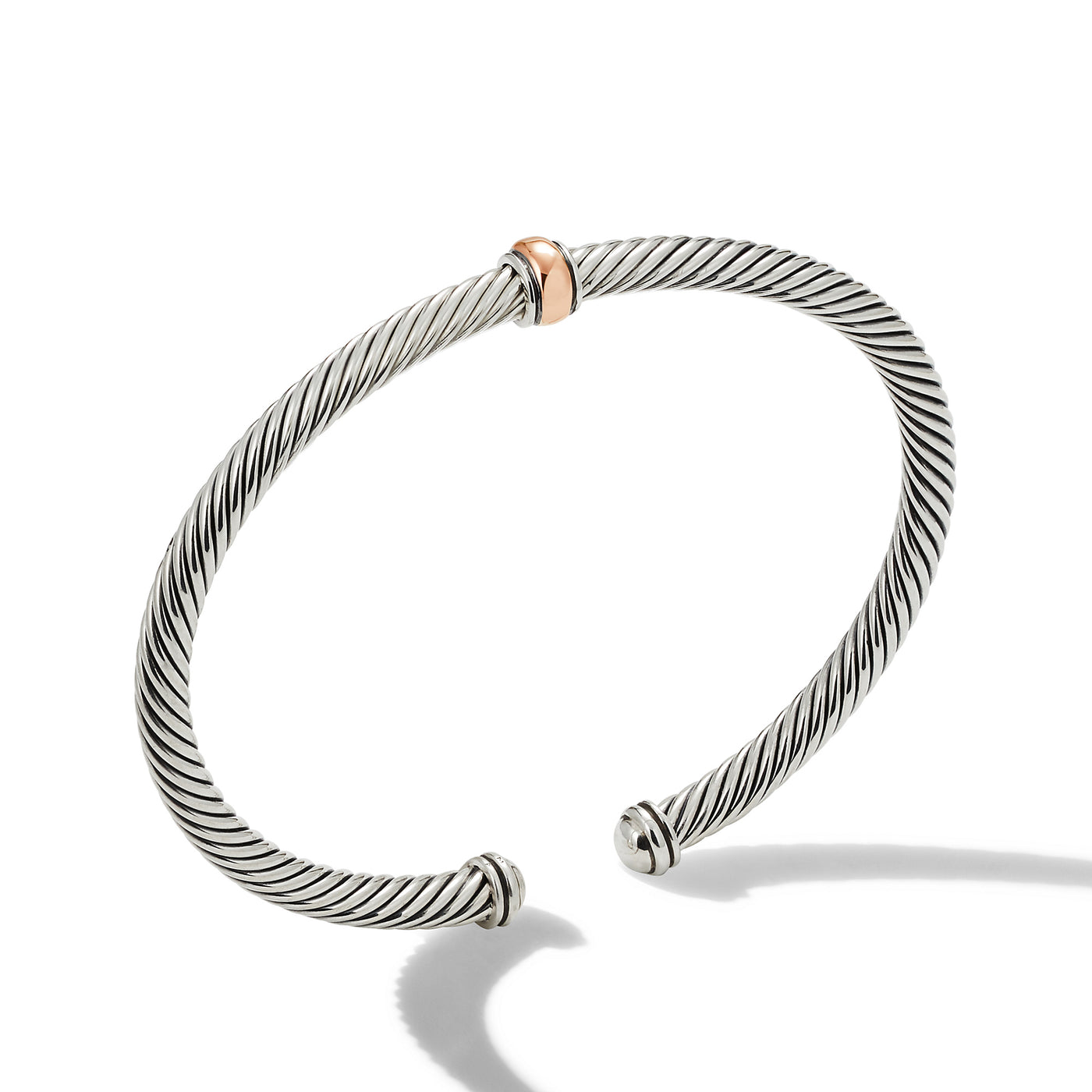 Classic Cable Station Bracelet in Sterling Silver with 18K Rose Gold\, 4mm