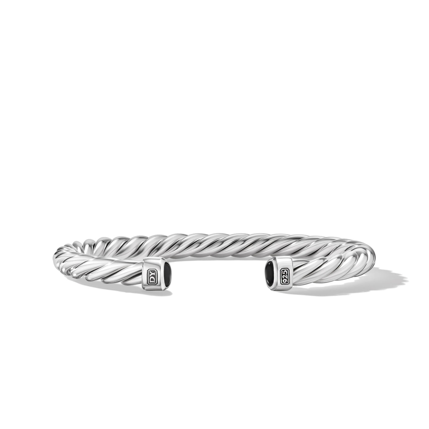 Cable Cuff Bracelet in Sterling Silver with Black Onyx\, 6mm