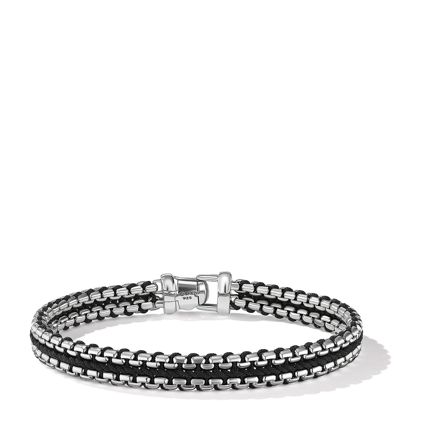 Woven Box Chain Bracelet in Sterling Silver with Black Nylon\, 10mm