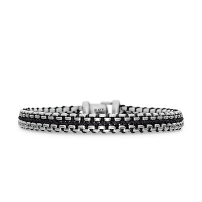 Woven Box Chain Bracelet in Sterling Silver with Black Nylon, 10mm