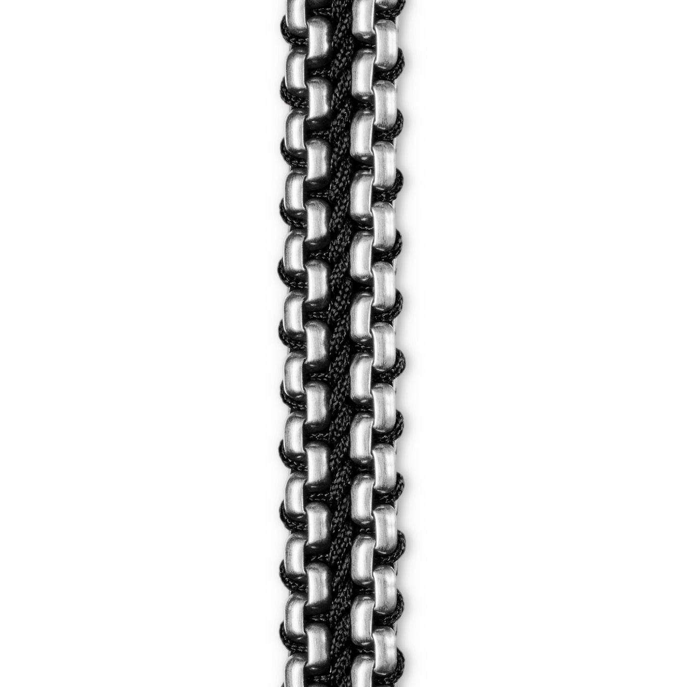 Woven Box Chain Bracelet in Sterling Silver with Black Nylon, 10mm