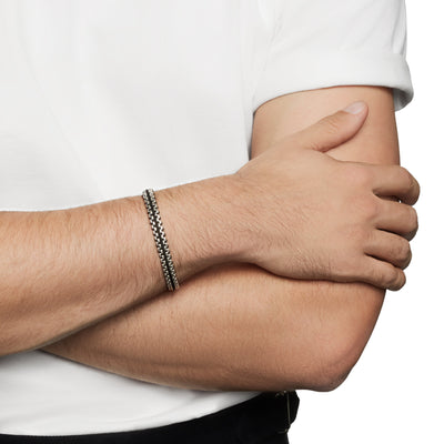 Woven Box Chain Bracelet in Sterling Silver with Black Nylon, 10mm