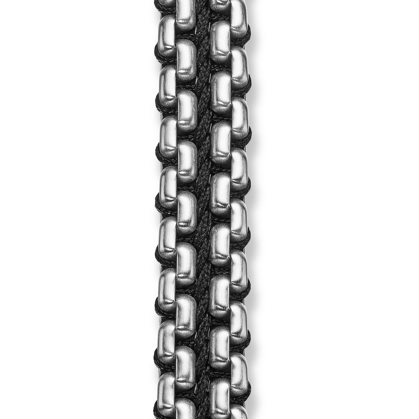 Woven Box Chain Bracelet in Sterling Silver with Black Nylon, 12mm