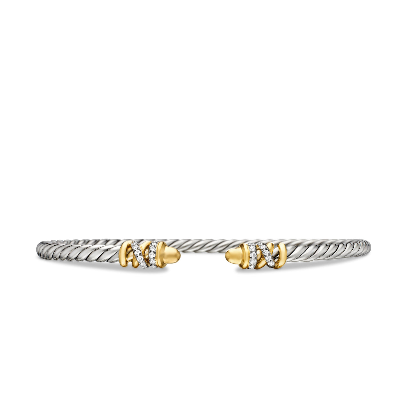 Petite Helena Classic Cable Bracelet in Sterling Silver with 18K Yellow Gold, Gold Domes and Diamonds, 3mm