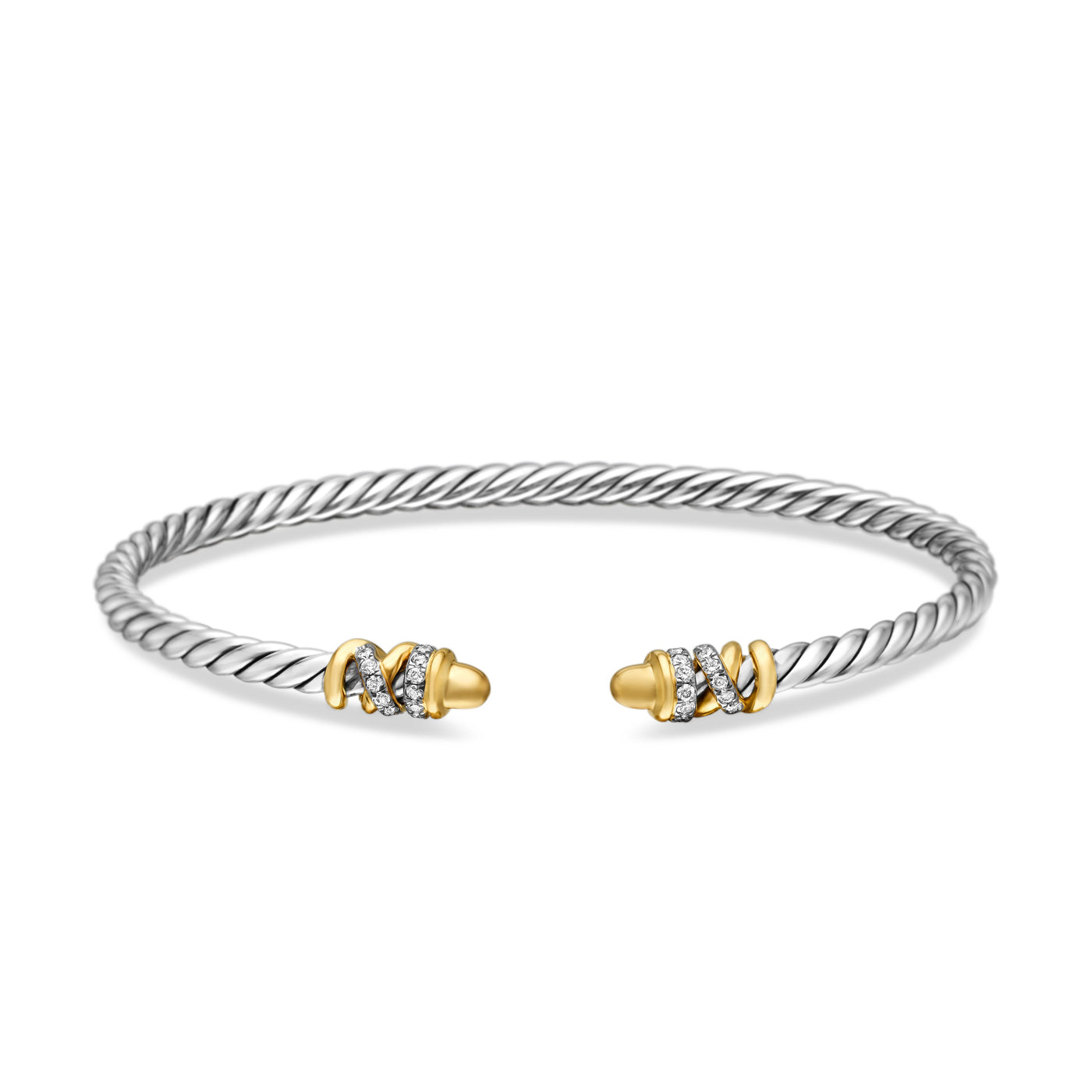 Petite Helena Classic Cable Bracelet in Sterling Silver with 18K Yellow Gold, Gold Domes and Diamonds, 3mm