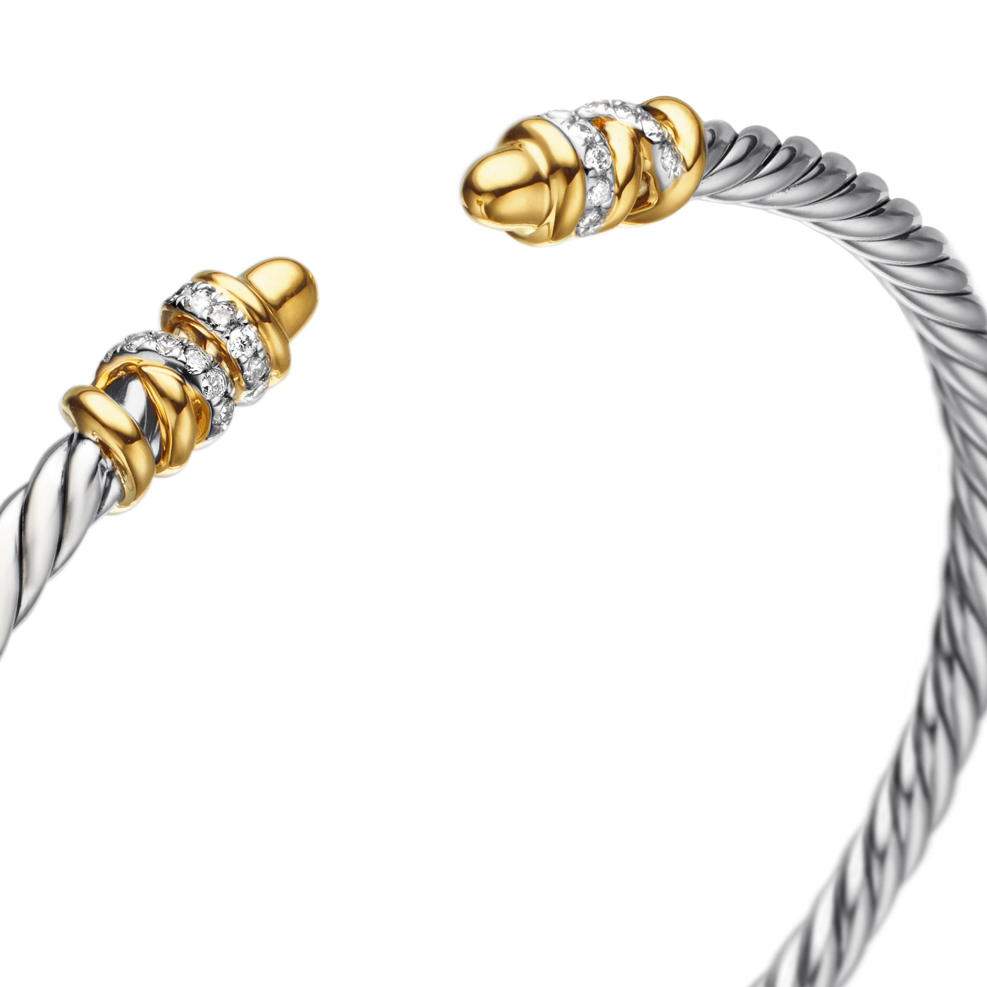 Petite Helena Classic Cable Bracelet in Sterling Silver with 18K Yellow Gold, Gold Domes and Diamonds, 3mm