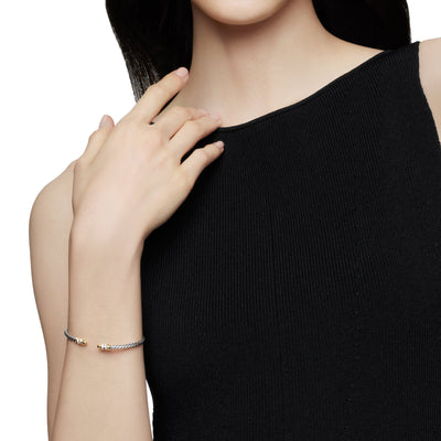 Petite Helena Classic Cable Bracelet in Sterling Silver with 18K Yellow Gold, Gold Domes and Diamonds, 3mm