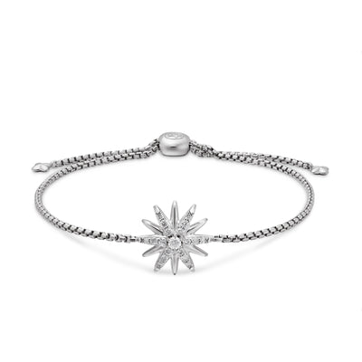 Starburst Station Chain Bracelet in Sterling Silver with Diamonds, 1.5mm