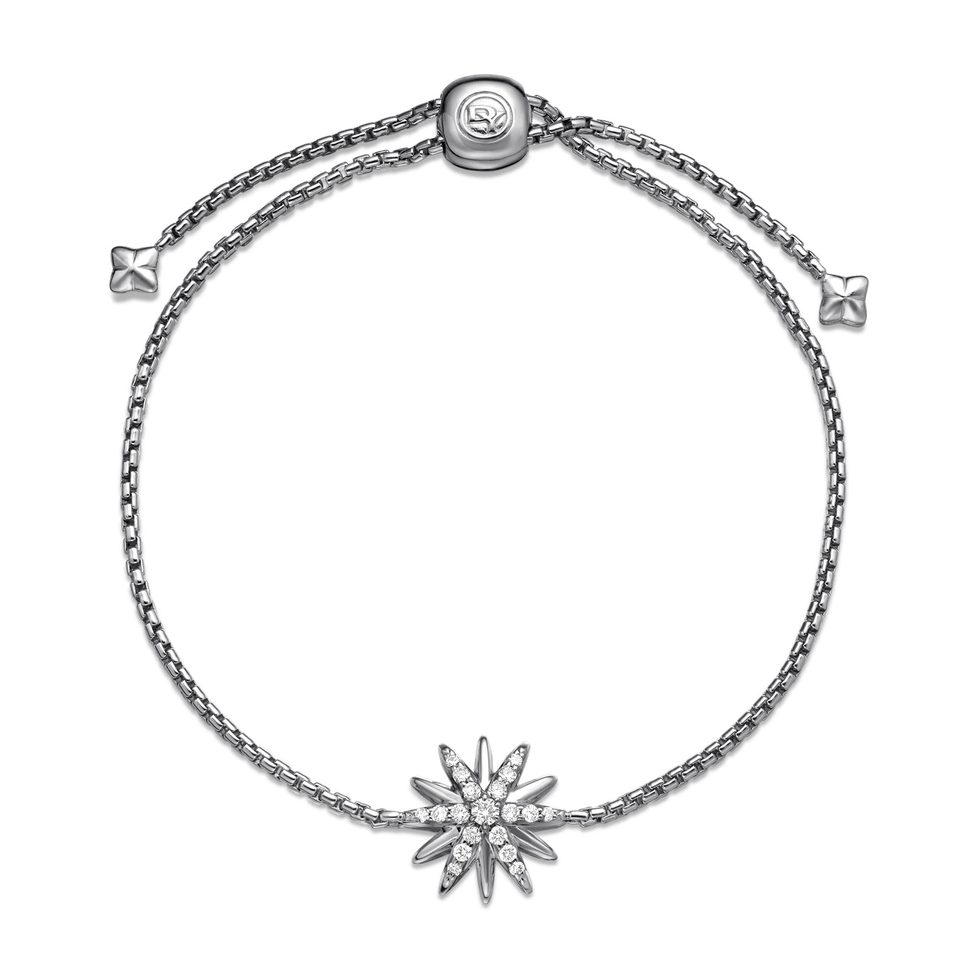 Starburst Station Chain Bracelet in Sterling Silver with Diamonds, 1.5mm