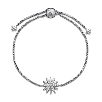 Starburst Station Chain Bracelet in Sterling Silver with Diamonds, 1.5mm