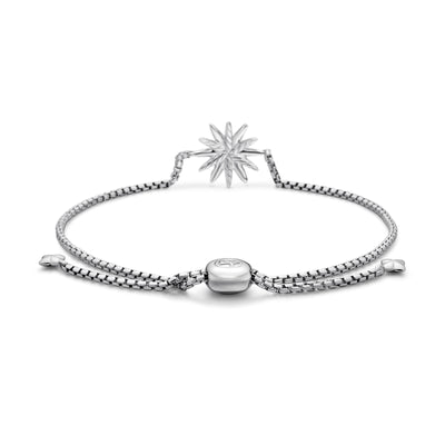Starburst Station Chain Bracelet in Sterling Silver with Diamonds, 1.5mm