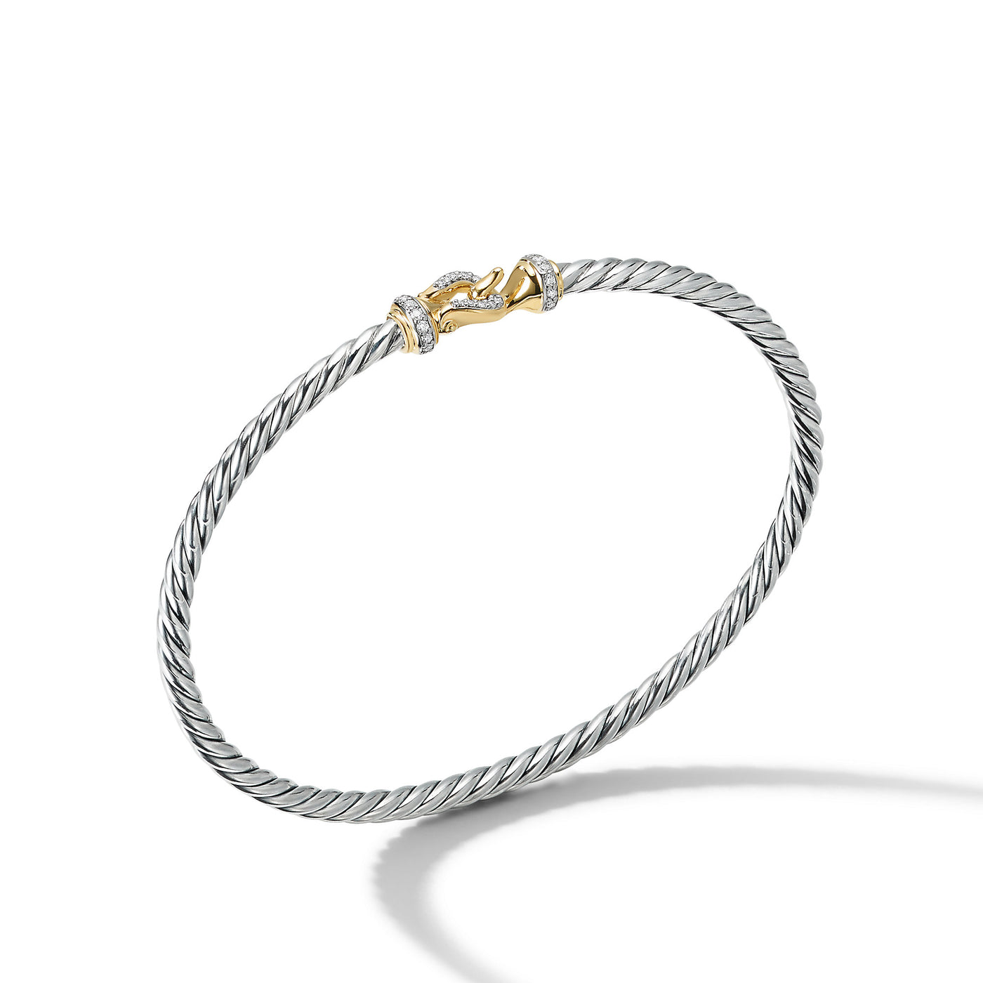 Buckle Classic Cable Bracelet in Sterling Silver with 18K Yellow Gold and Diamonds\, 3mm