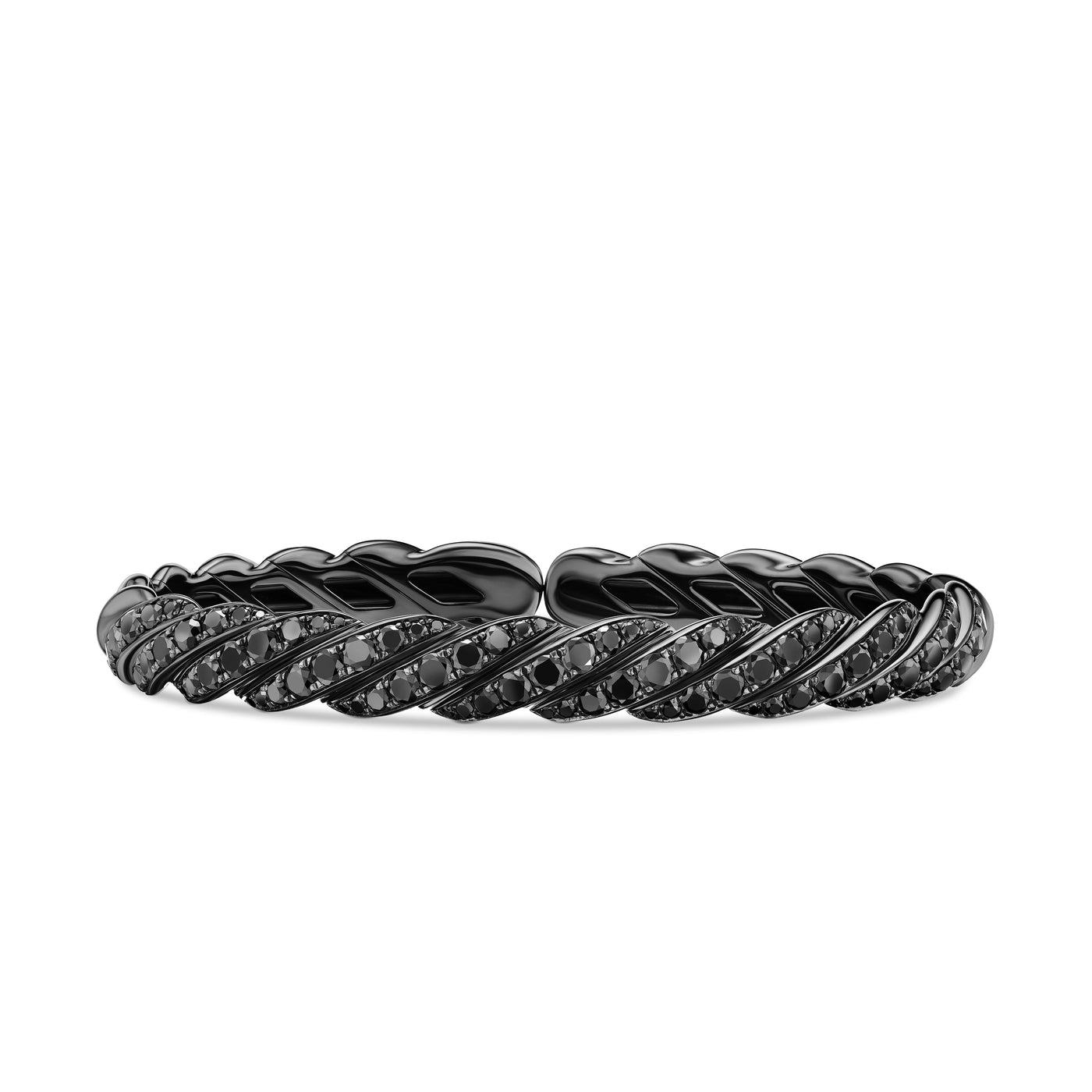 Sculpted Cable Flex Bracelet in 18K White Gold with Black Rhodium and Black Diamonds, 7.8mm