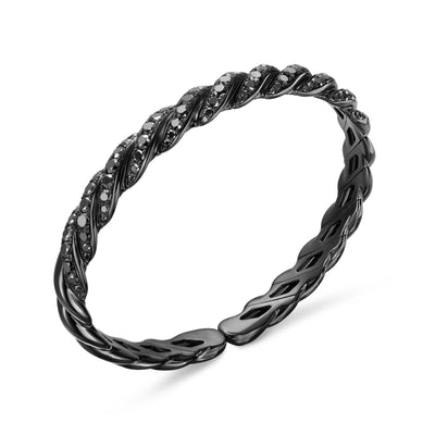 Sculpted Cable Flex Bracelet in 18K White Gold with Black Rhodium and Black Diamonds, 7.8mm