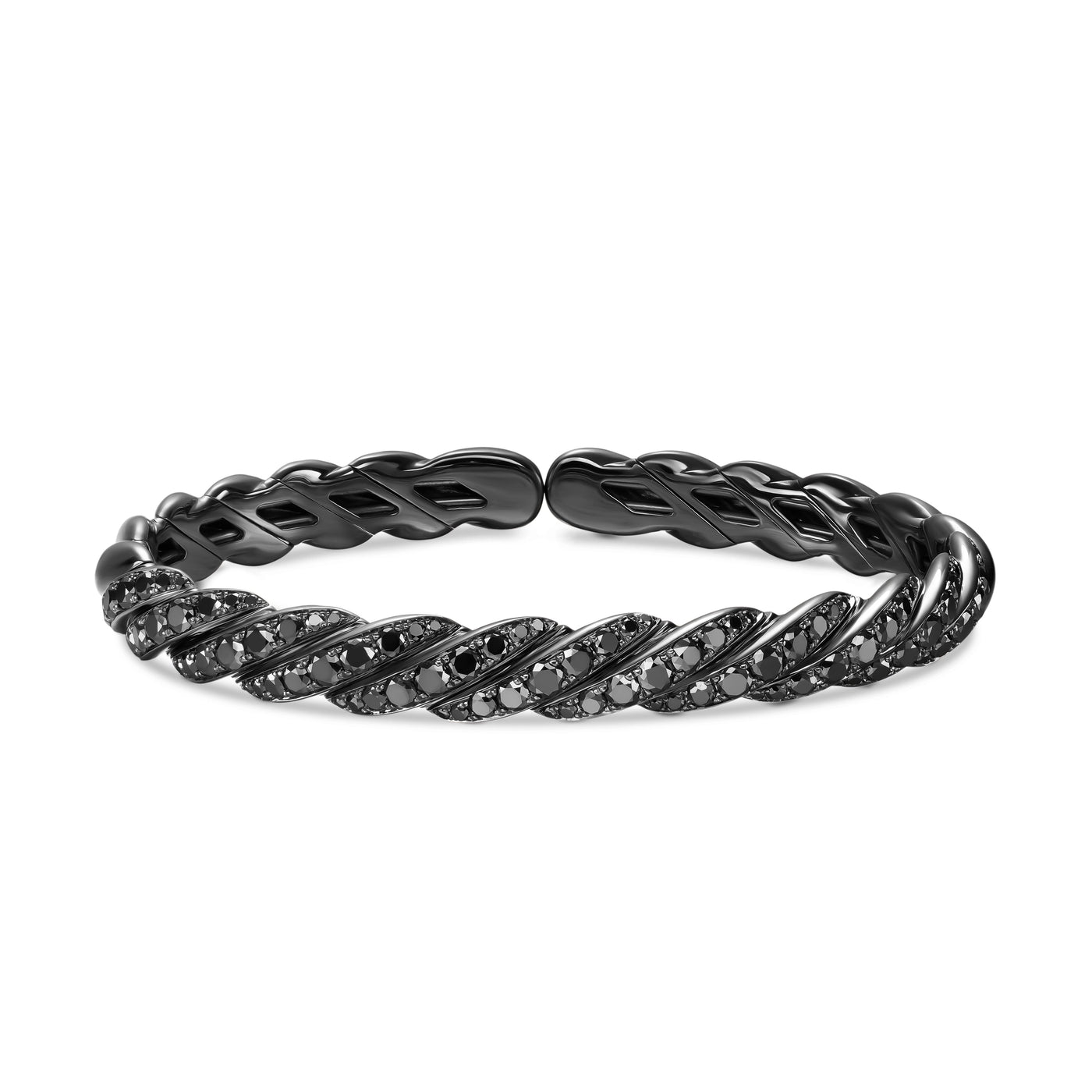 Sculpted Cable Flex Bracelet in 18K White Gold with Black Rhodium and Black Diamonds, 7.8mm