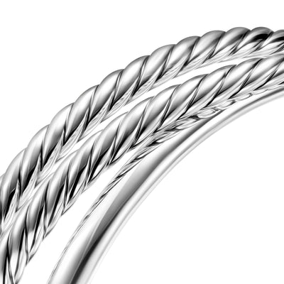 Bold Crossover Three Row Cuff Bracelet in Sterling Silver, 19mm