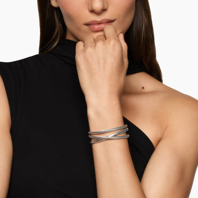 Bold Crossover Three Row Cuff Bracelet in Sterling Silver, 19mm
