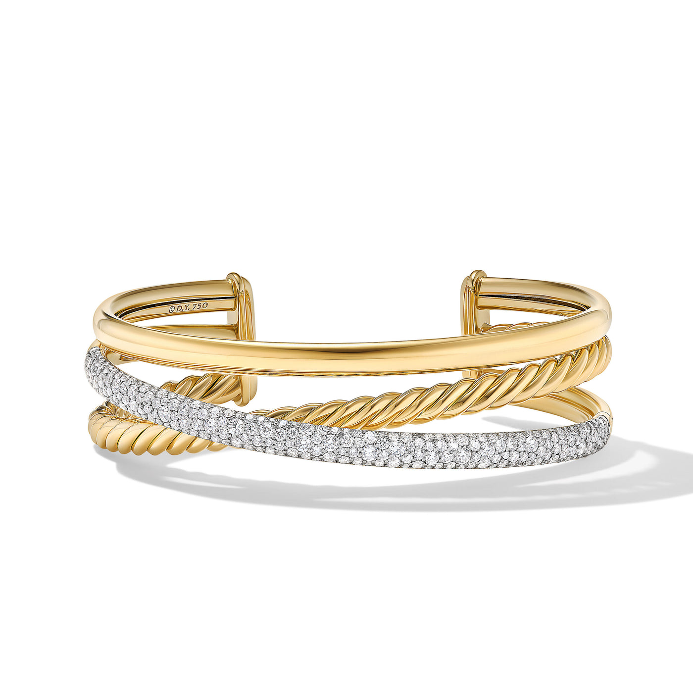 Pavé Crossover Three Row Cuff Bracelet in 18K Yellow Gold with Diamonds\, 20mm