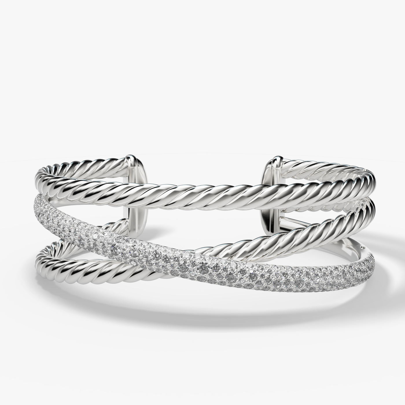 20MM BOLD CROSSOVER 3-ROW CUFF BRAC SIL/14K