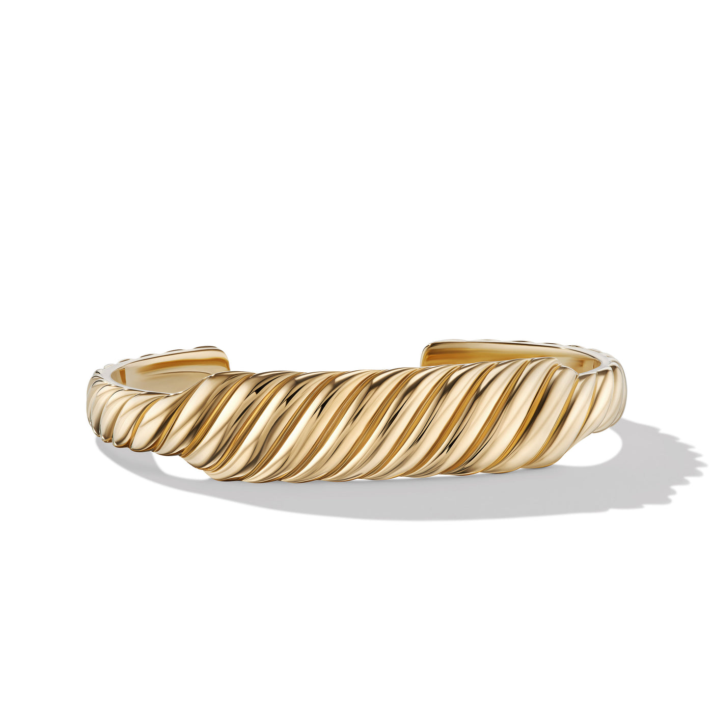 Sculpted Cable Contour Cuff Bracelet in 18K Yellow Gold\, 13mm