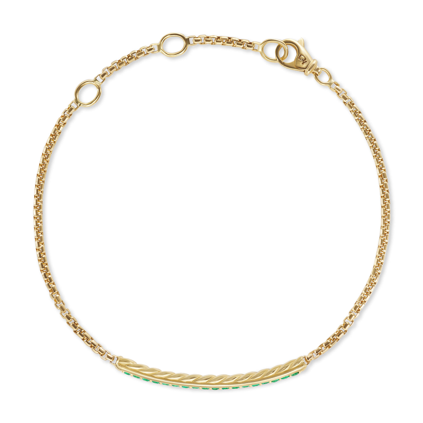 Petite Pavé Bar Bracelet in 18K Yellow Gold with Emeralds, 1.7mm