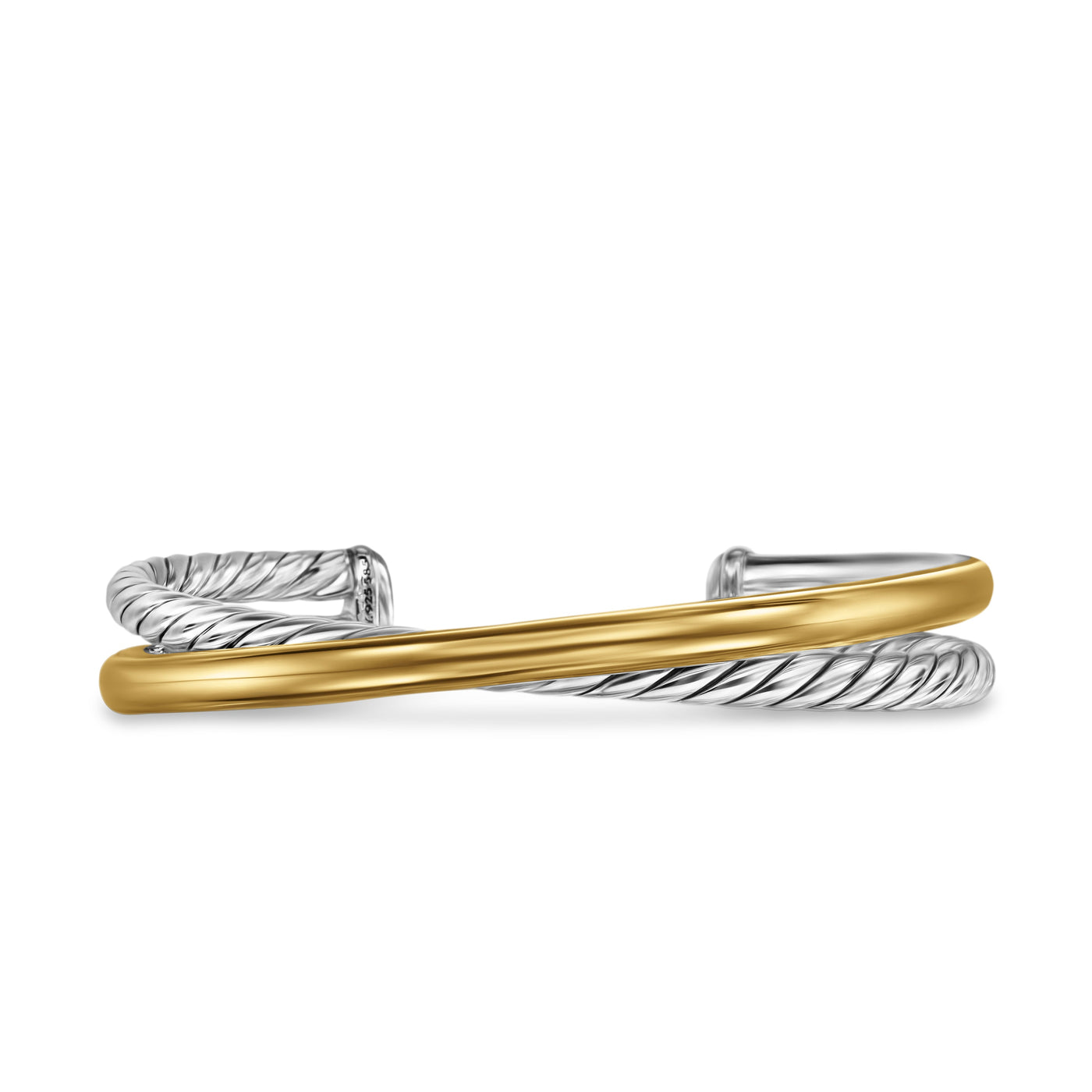 Crossover Two Row Cuff Bracelet in Sterling Silver with 14K Yellow Gold\, 11mm