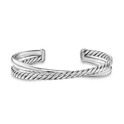 Crossover Two Row Cuff Bracelet in Sterling Silver, 10.7mm