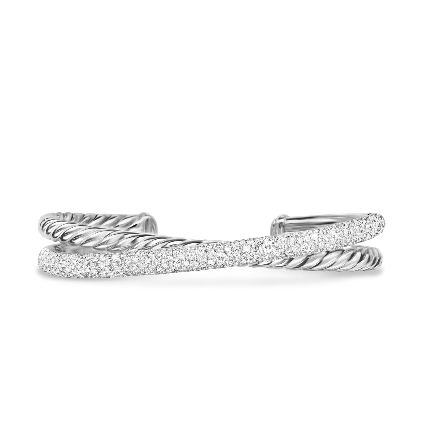 Crossover Two Row Cuff Bracelet in Sterling Silver with Diamonds\, 11mm