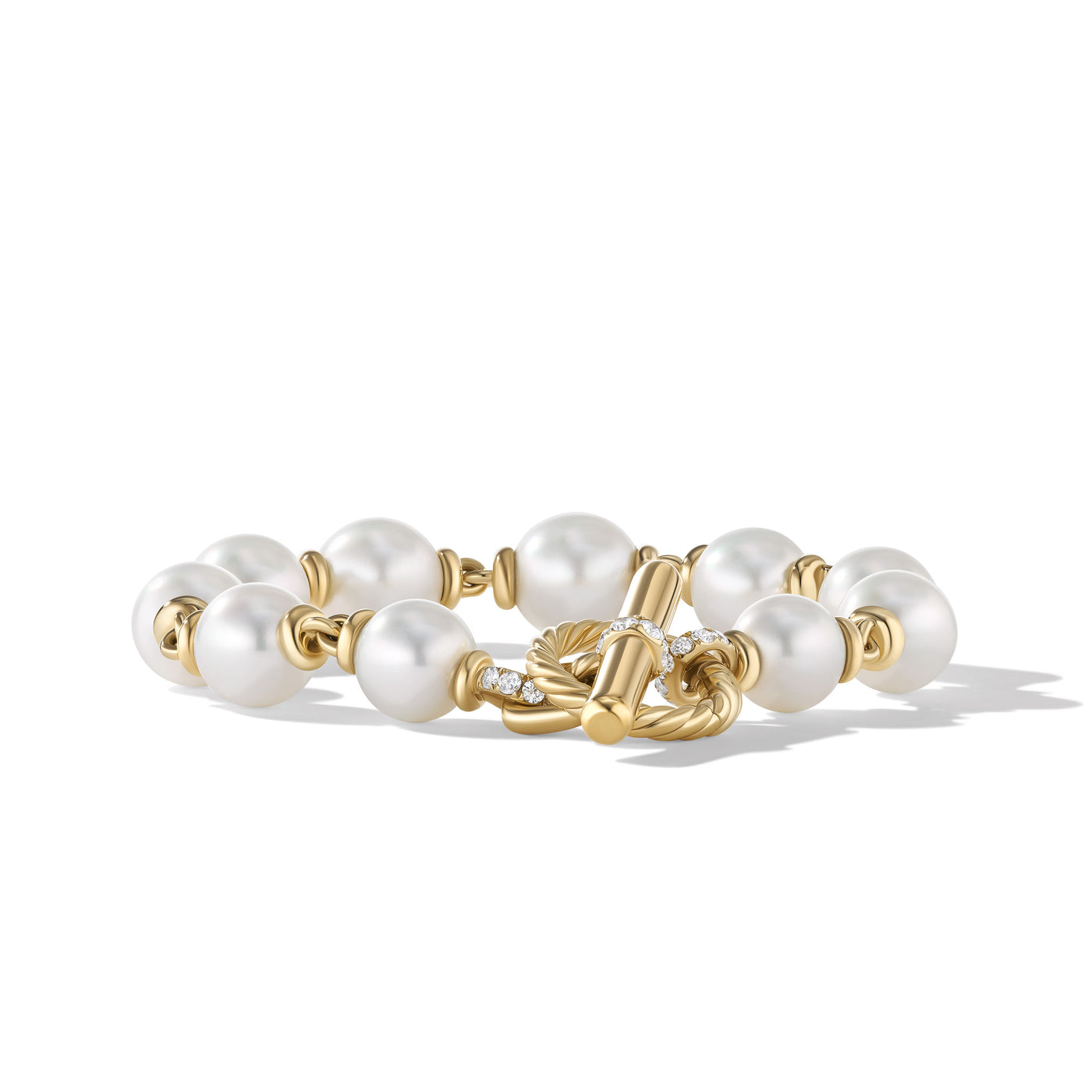 Pearl Linked Bracelet in 18K Yellow Gold with Diamonds