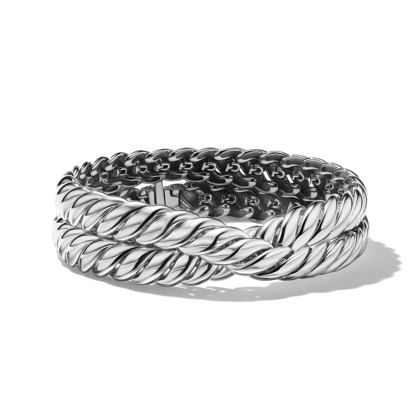 Sculpted Cable Double Wrap Bracelet in Sterling Silver\, 8.5mm