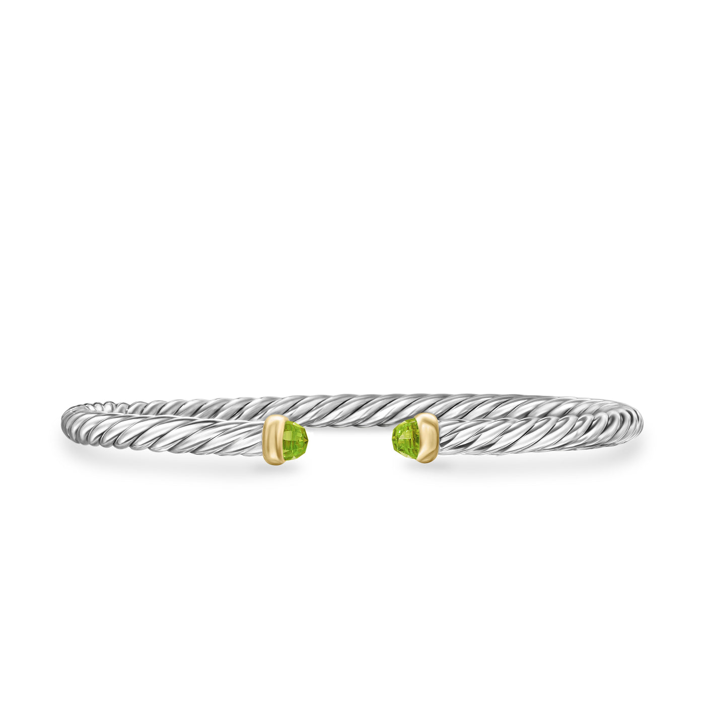 Cable Flex Bracelet in Sterling Silver with 14K Yellow Gold and Peridot\, 4mm