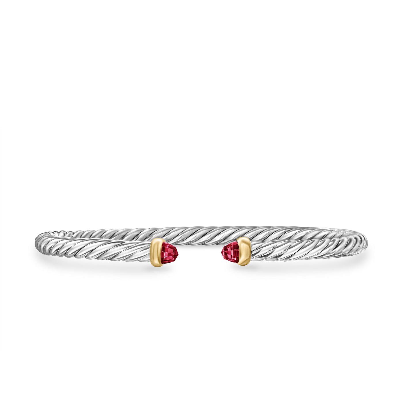 Cable Flex Bracelet in Sterling Silver with 14K Yellow Gold and Rhodolite Garnet\, 4mm