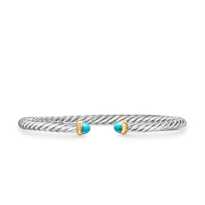 Cable Flex Bracelet in Sterling Silver with 14K Yellow Gold and Turquoise, 4mm
