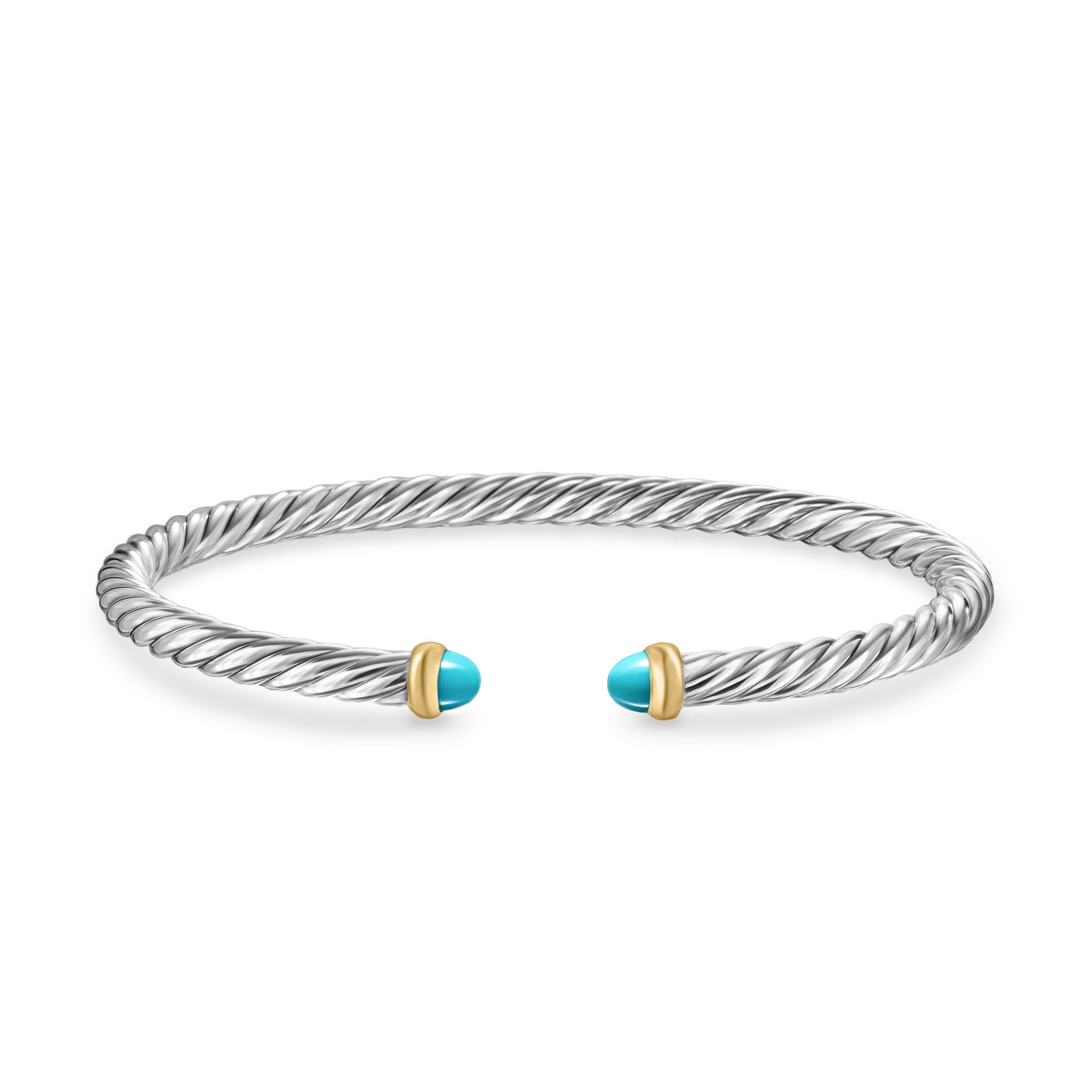 Cable Flex Bracelet in Sterling Silver with 14K Yellow Gold and Turquoise, 4mm