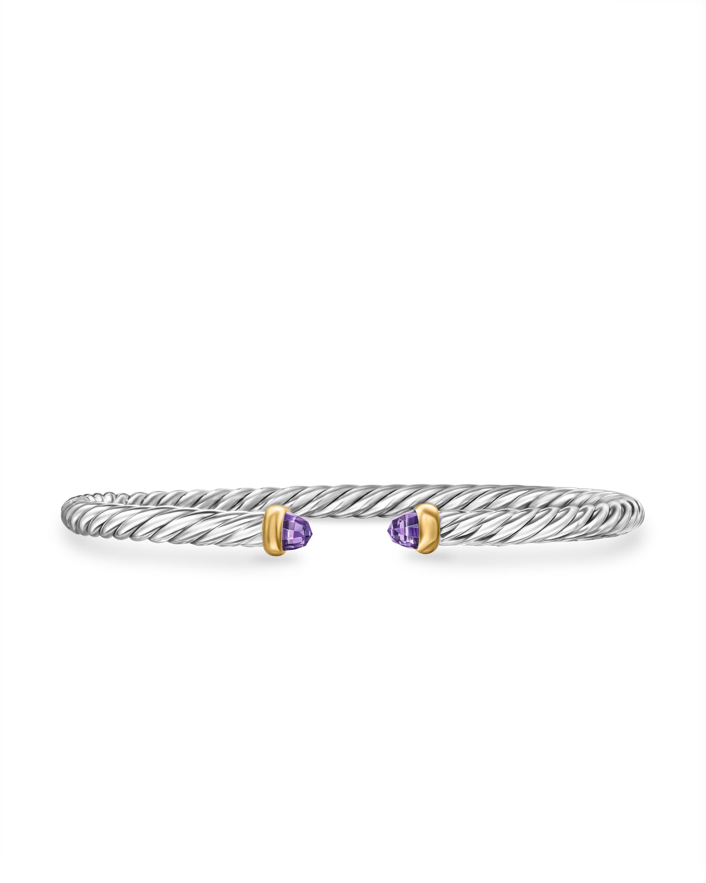Modern Cable Bracelet in Sterling Silver with 14K Yellow Gold and Amethyst\, 4mm