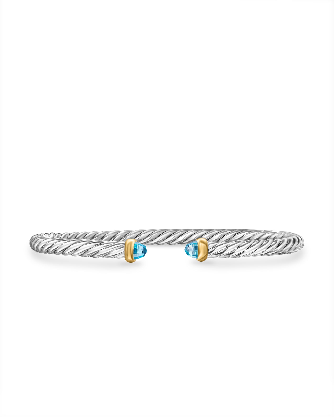 Modern Cable Bracelet in Sterling Silver with 14K Yellow Gold and Blue Topaz\, 4mm