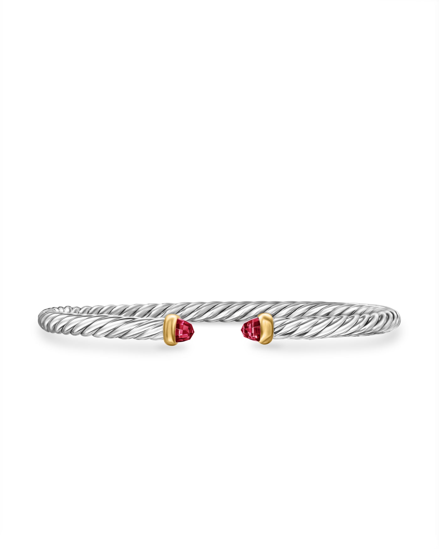 Modern Cable Bracelet in Sterling Silver with 14K Yellow Gold and Rhodolite Garnet\, 4mm