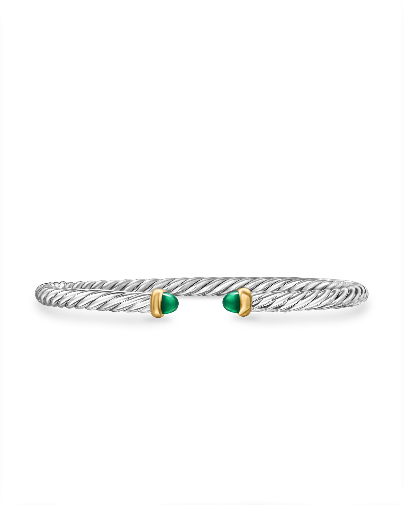 Modern Cable Bracelet in Sterling Silver with 14K Yellow Gold and Green Onyx\, 4mm