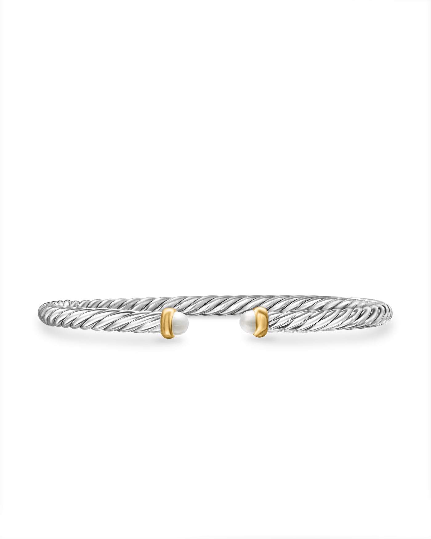 Modern Cable Bracelet in Sterling Silver with 14K Yellow Gold and Pearls\, 4mm