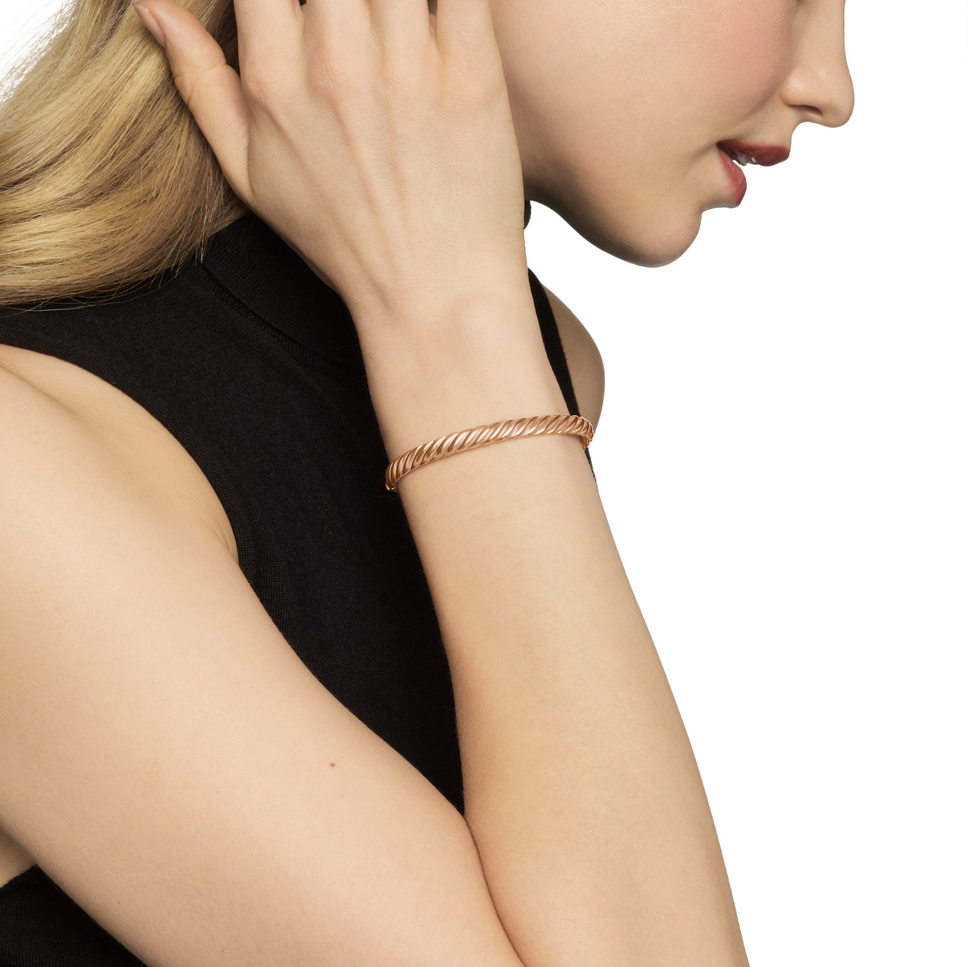 Sculpted Cable Bangle Bracelet in 18K Rose Gold, 6.2mm