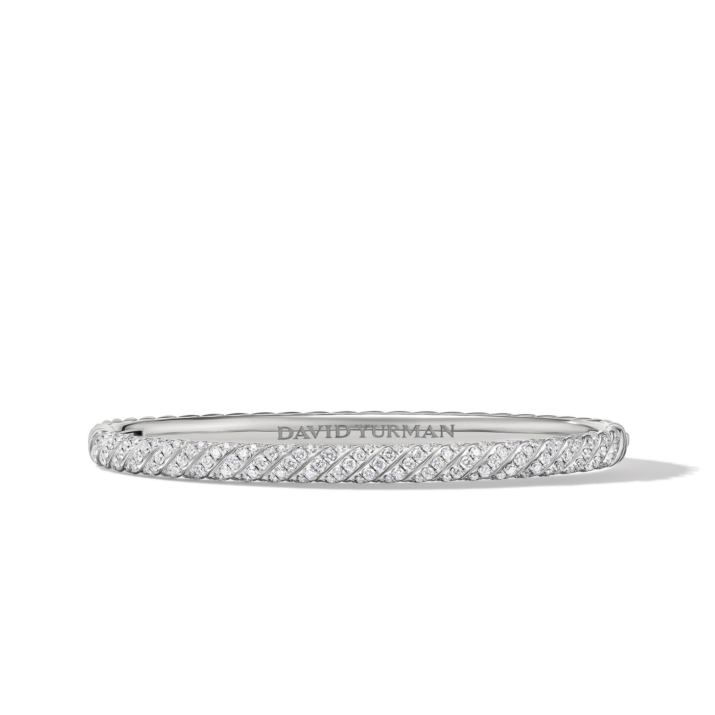 Sculpted Cable Bangle Bracelet in 18K White Gold with Diamonds\, 4.6mm