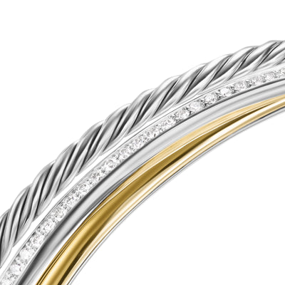 Crossover Three Row Bracelet in Sterling Silver with 18K Yellow Gold and Diamonds, 11mm
