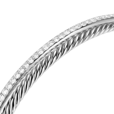 Crossover Two Row Bracelet in Sterling Silver with Diamonds, 6mm