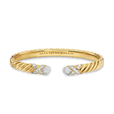 Sculpted Cable X Cuff Bracelet in 18K Yellow Gold with Diamonds, 6mm